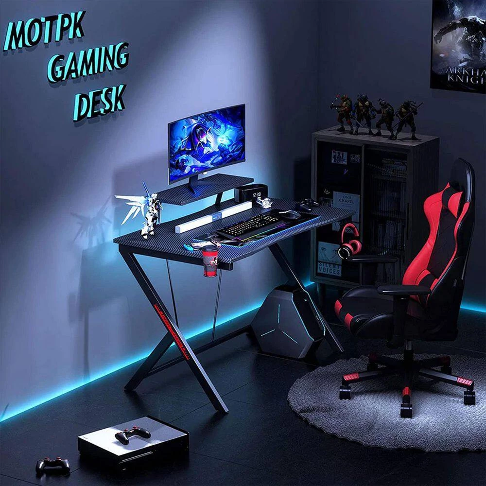 39 in. Carbon Fiber Computer Gaming Desk with Raised Monitor Shelf, Black by Unbranded 9 39 in. Carbon Fiber Computer Gaming Desk with Raised Monitor Shelf, Black by Unbranded - Image 7