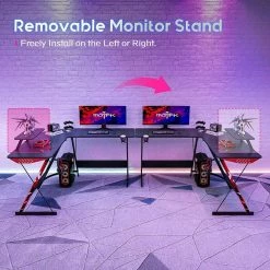 51 in. L Shaped Carbon Fiber Computer Gaming Desk with Monitor Shelf, Black by Unbranded -Boraam Sales Store black unbranded computer desks mkbs0101248 3 77 1000
