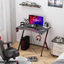 39 in. Wide Space Saving Carbon Fiber Computer PC Gaming Desk, Black by Unbranded -Boraam Sales Store black unbranded computer desks mkbs0101254 2 31 1000