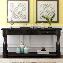 64.2 in. Black Console Table 64 in. L ong Extra Thick Sofa Table with Drawers and Shelf for Entryway Hallwaywood Top by Unbranded -Boraam Sales Store black unbranded console tables sa wf193795aab 44 1000