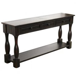 64.2 in. Black Console Table 64 in. L ong Extra Thick Sofa Table with Drawers and Shelf for Entryway Hallwaywood Top by Unbranded
