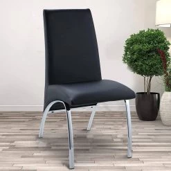 Black Modern Leather Dining Side Chair With Silver Metal Legs (Set of 2) by Unbranded -Boraam Sales Store black unbranded dining chairs d w124160326 1f 1000