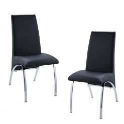 Black Modern Leather Dining Side Chair With Silver Metal Legs (Set of 2) by Unbranded
