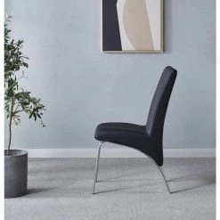 Black Modern Leather Dining Side Chair With Silver Metal Legs (Set of 2) by Unbranded -Boraam Sales Store black unbranded dining chairs d w124160326 76 1000