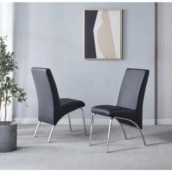 Black Modern Leather Dining Side Chair With Silver Metal Legs (Set of 2) by Unbranded -Boraam Sales Store black unbranded dining chairs d w124160326 c3 1000