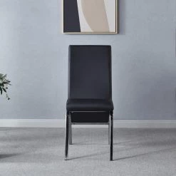 Black Modern Leather Dining Side Chair With Silver Metal Legs (Set of 2) by Unbranded -Boraam Sales Store black unbranded dining chairs d w124160326 fa 1000