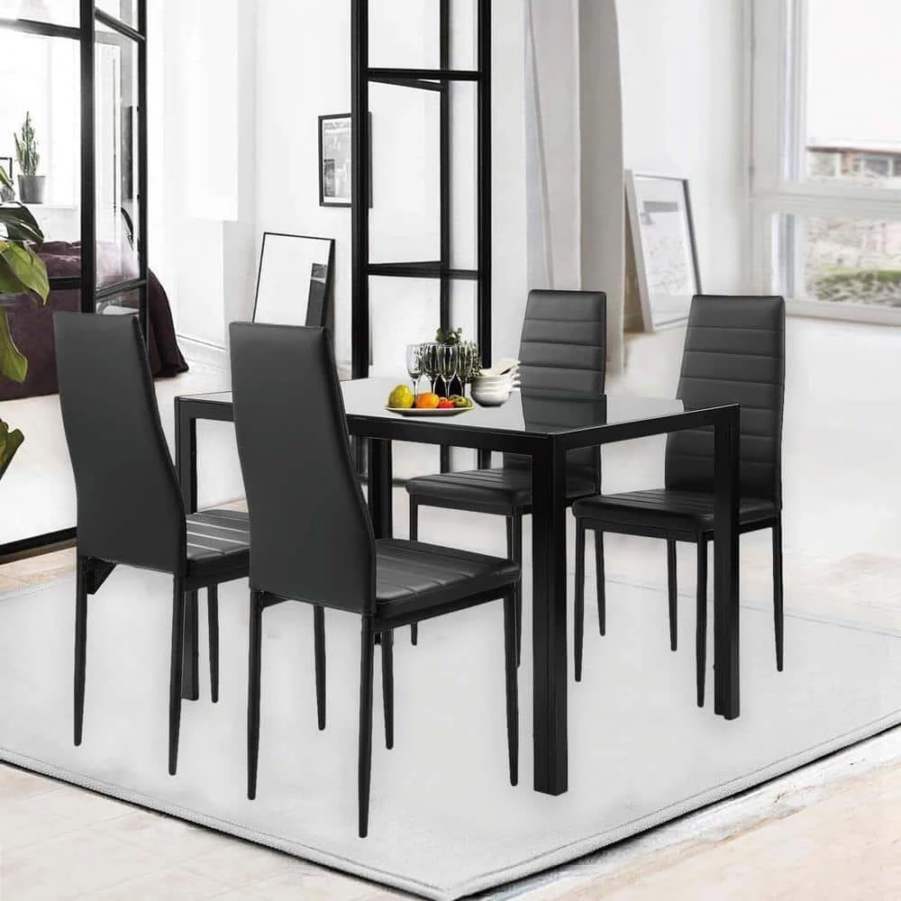 5-Piece Black Kitchen Tempered Glass Top Dining Table Set by Unbranded 8 5-Piece Black Kitchen Tempered Glass Top Dining Table Set by Unbranded - Image 6
