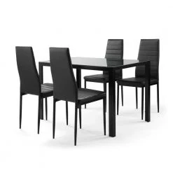 5-Piece Black Kitchen Tempered Glass Top Dining Table Set by Unbranded