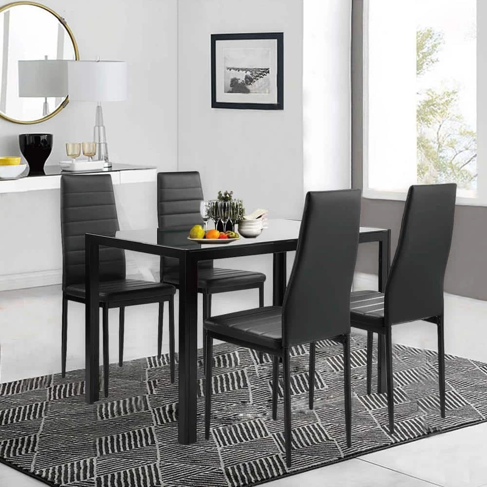 5-Piece Black Kitchen Tempered Glass Top Dining Table Set by Unbranded 4 5-Piece Black Kitchen Tempered Glass Top Dining Table Set by Unbranded - Image 2