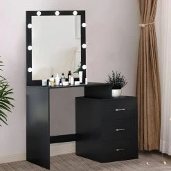 Modern 59.84 in. H x 38.78 in. W x 19.3 in. D 3-Drawers Black Dresser With Adjustable Brightness Mirror by Unbranded -Boraam Sales Store black unbranded dressers bk dr table 31 1000