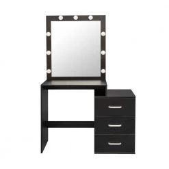 Modern 59.84 in. H x 38.78 in. W x 19.3 in. D 3-Drawers Black Dresser With Adjustable Brightness Mirror by Unbranded
