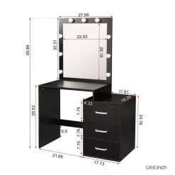 Modern 59.84 in. H x 38.78 in. W x 19.3 in. D 3-Drawers Black Dresser With Adjustable Brightness Mirror by Unbranded -Boraam Sales Store black unbranded dressers bk dr table 76 1000