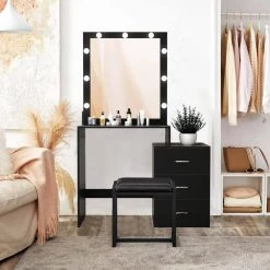 Modern 59.84 in. H x 38.78 in. W x 19.3 in. D 3-Drawers Black Dresser With Adjustable Brightness Mirror by Unbranded -Boraam Sales Store black unbranded dressers bk dr table a0 1000