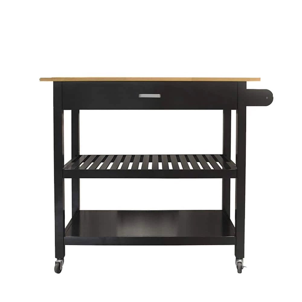 Black Frame Kitchen Cart with Wood Natural Top and Large Drawer, 2-Shelf and Kitchen Island with 2 Wheels with Brake by Unbranded 10 Black Frame Kitchen Cart with Wood Natural Top and Large Drawer, 2-Shelf and Kitchen Island with 2 Wheels with Brake by Unbranded - Image 8