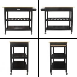 Black Frame Kitchen Cart with Wood Natural Top and Large Drawer, 2-Shelf and Kitchen Island with 2 Wheels with Brake by Unbranded 12 Black Frame Kitchen Cart with Wood Natural Top and Large Drawer, 2-Shelf and Kitchen Island with 2 Wheels with Brake by Unbranded -Boraam Sales Store black unbranded kitchen carts aybszhd836 4f 1000
