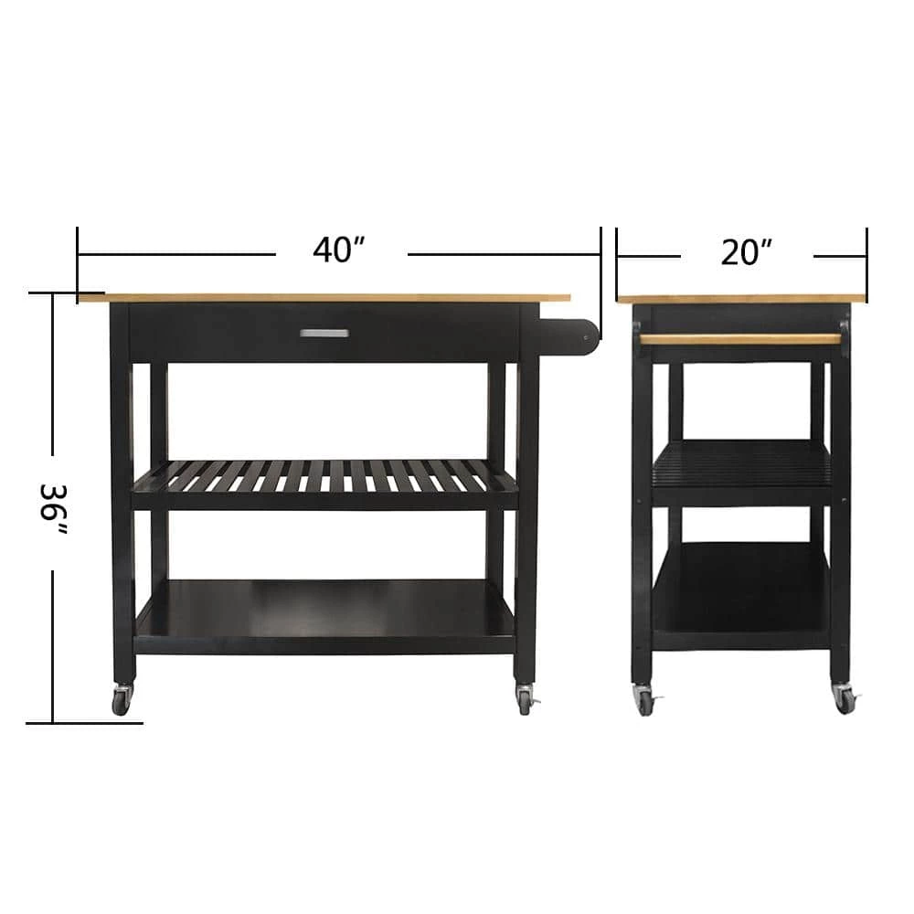 Black Frame Kitchen Cart with Wood Natural Top and Large Drawer, 2-Shelf and Kitchen Island with 2 Wheels with Brake by Unbranded 9 Black Frame Kitchen Cart with Wood Natural Top and Large Drawer, 2-Shelf and Kitchen Island with 2 Wheels with Brake by Unbranded - Image 7