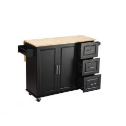 Black Kitchen Island with 3-Drawers by Unbranded