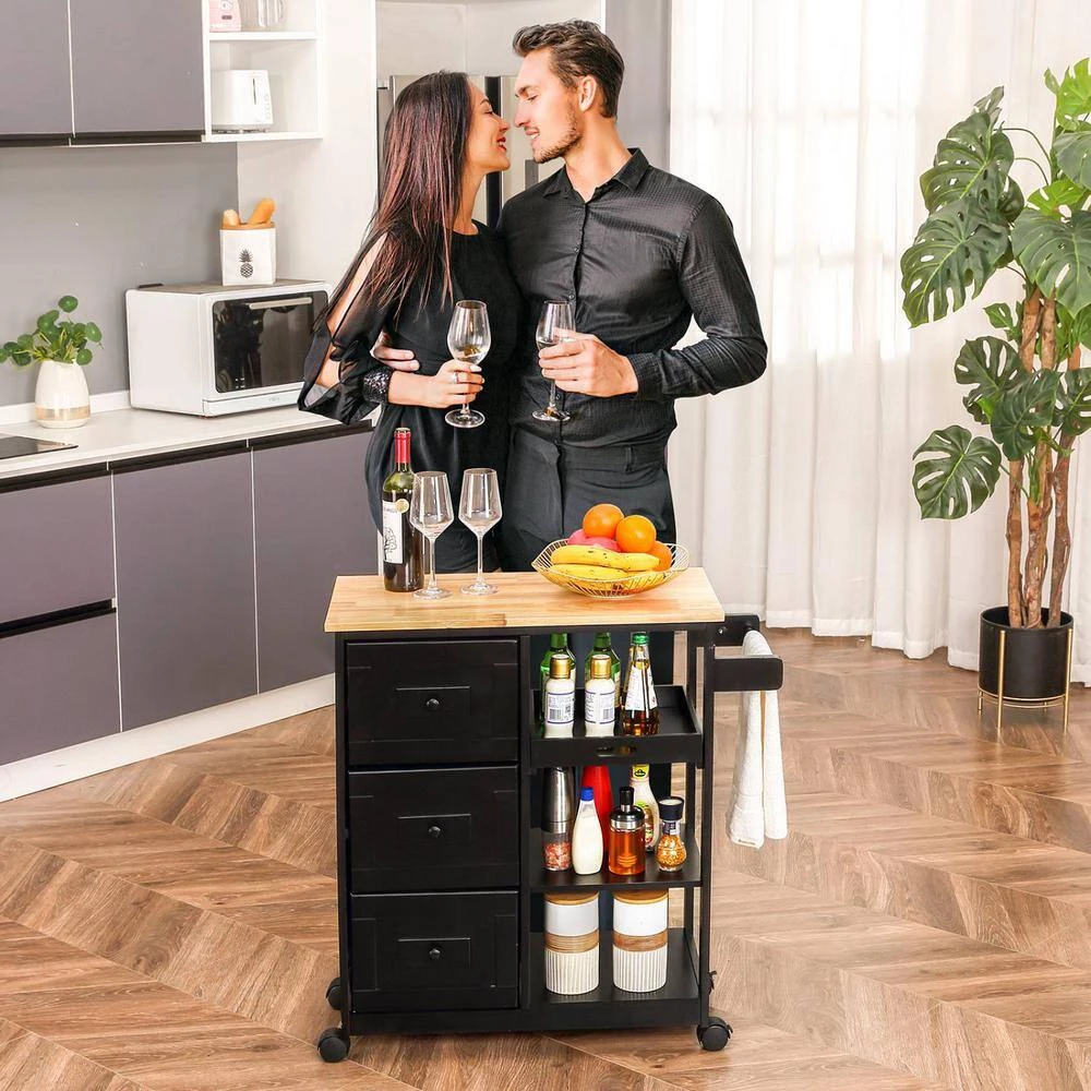 Black Kitchen Islands with Storage Lockable Utility Kitchen Carts On Wheels with Countertop Drawer Open Shelves by Unbranded 14 Black Kitchen Islands with Storage Lockable Utility Kitchen Carts On Wheels with Countertop Drawer Open Shelves by Unbranded - Image 12