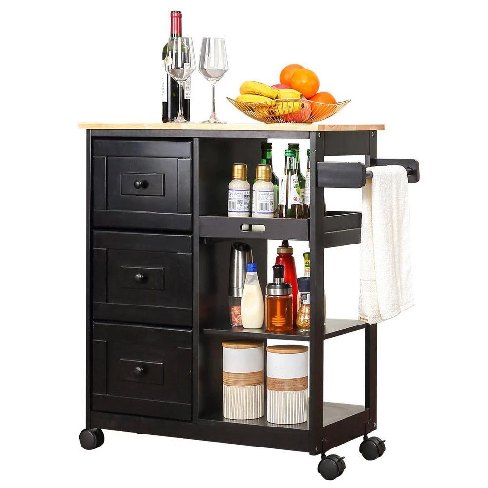 Black Kitchen Islands with Storage Lockable Utility Kitchen Carts On Wheels with Countertop Drawer Open Shelves by Unbranded 8 Black Kitchen Islands with Storage Lockable Utility Kitchen Carts On Wheels with Countertop Drawer Open Shelves by Unbranded - Image 6