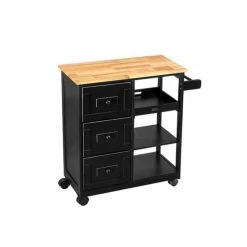 Black Kitchen Islands with Storage Lockable Utility Kitchen Carts On Wheels with Countertop Drawer Open Shelves by Unbranded