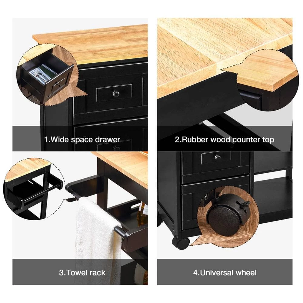 Black Kitchen Islands with Storage Lockable Utility Kitchen Carts On Wheels with Countertop Drawer Open Shelves by Unbranded 13 Black Kitchen Islands with Storage Lockable Utility Kitchen Carts On Wheels with Countertop Drawer Open Shelves by Unbranded - Image 11