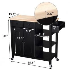 Black Kitchen Island on Wheels Kitchen Cart with Cabinet 3-Layer Shelves (Set of 2) by Unbranded -Boraam Sales Store black unbranded kitchen islands k825 2island bl 4f 1000