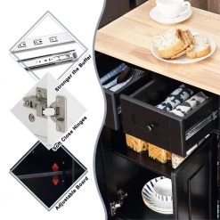 Black Kitchen Island on Wheels Kitchen Cart with Cabinet 3-Layer Shelves (Set of 2) by Unbranded -Boraam Sales Store black unbranded kitchen islands k825 2island bl 66 1000