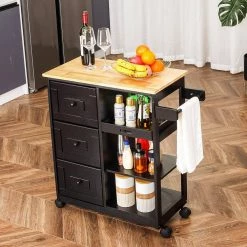 Black Kitchen Islands with Storage Lockable Utility Kitchen Carts On Wheels with Countertop Drawer Open Shelves 2 Sets by Unbranded 20 Black Kitchen Islands with Storage Lockable Utility Kitchen Carts On Wheels with Countertop Drawer Open Shelves 2 Sets by Unbranded -Boraam Sales Store black unbranded kitchen islands k825 2kitch bla 1f 1000