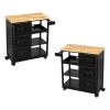 Black Kitchen Islands with Storage Lockable Utility Kitchen Carts On Wheels with Countertop Drawer Open Shelves 2 Sets by Unbranded -Boraam Sales Store black unbranded kitchen islands k825 2kitch bla 64 1000