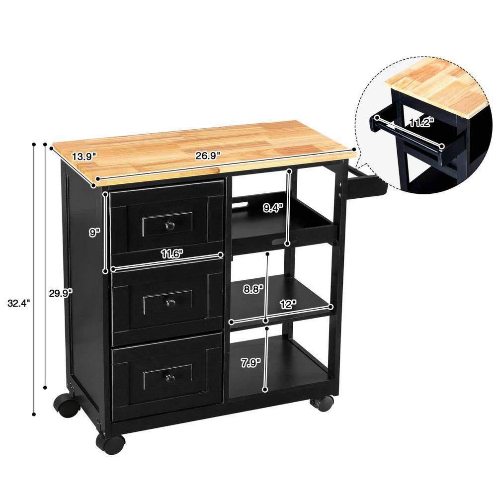 Black Kitchen Islands with Storage Lockable Utility Kitchen Carts On Wheels with Countertop Drawer Open Shelves 2 Sets by Unbranded 7 Black Kitchen Islands with Storage Lockable Utility Kitchen Carts On Wheels with Countertop Drawer Open Shelves 2 Sets by Unbranded - Image 5