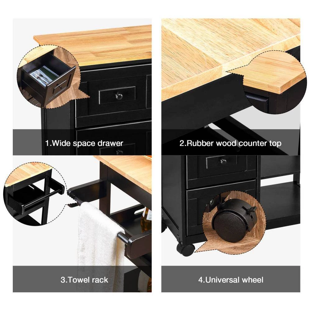 Black Kitchen Islands with Storage Lockable Utility Kitchen Carts On Wheels with Countertop Drawer Open Shelves 2 Sets by Unbranded 13 Black Kitchen Islands with Storage Lockable Utility Kitchen Carts On Wheels with Countertop Drawer Open Shelves 2 Sets by Unbranded - Image 11