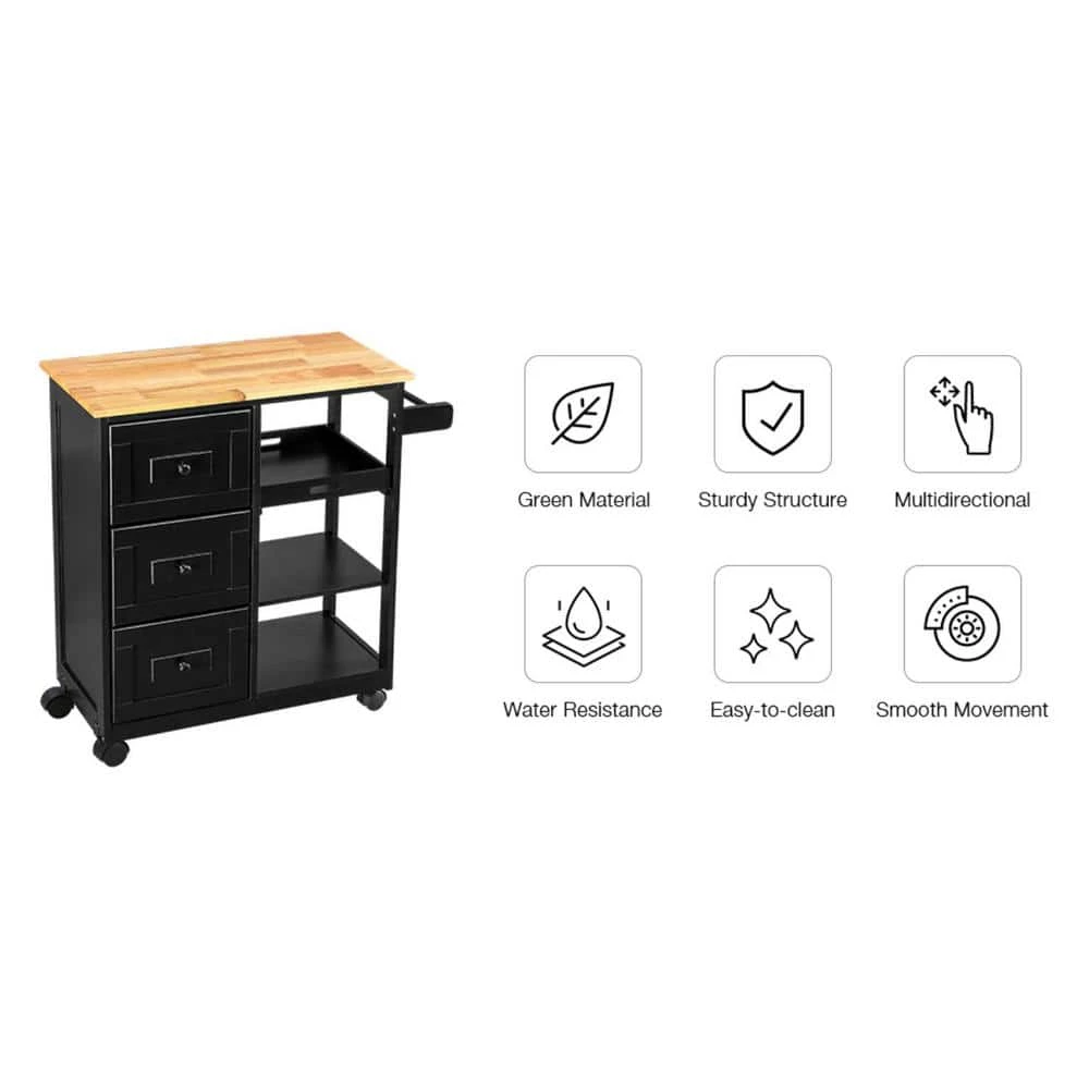 Black Kitchen Islands with Storage Lockable Utility Kitchen Carts On Wheels with Countertop Drawer Open Shelves 2 Sets by Unbranded 4 Black Kitchen Islands with Storage Lockable Utility Kitchen Carts On Wheels with Countertop Drawer Open Shelves 2 Sets by Unbranded - Image 2