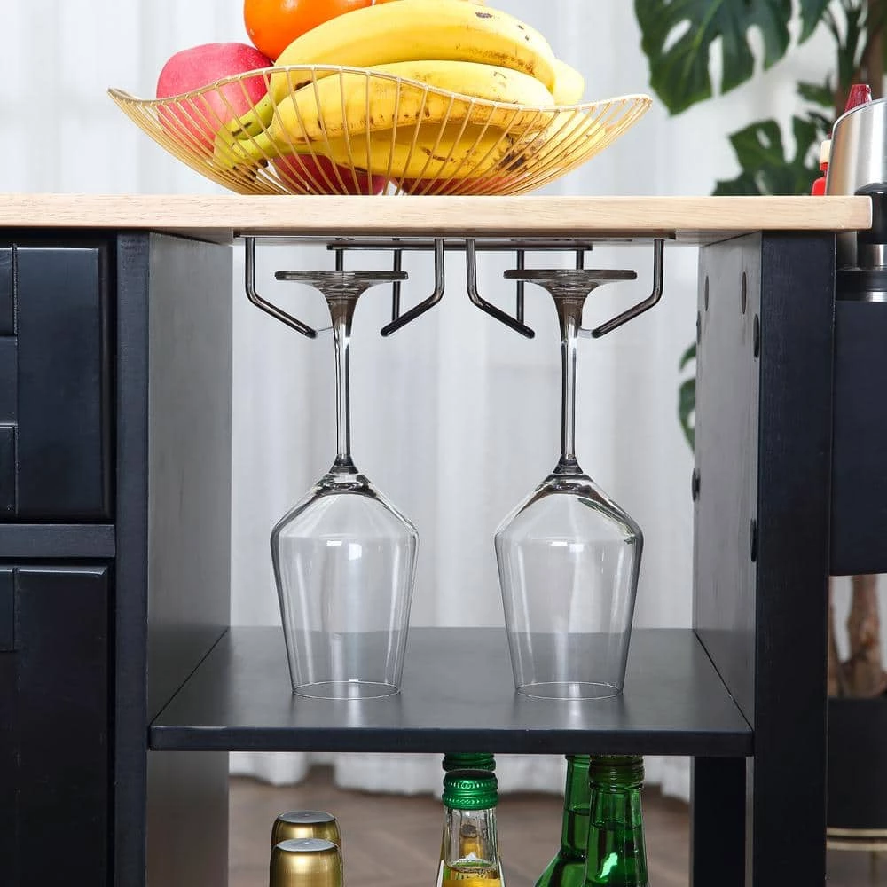 Black Kitchen Island on Wheels Kitchen Cart with Cabinet 3 Layer Shelves Wood Countertop Mobile Storage Islands by Unbranded 10 Black Kitchen Island on Wheels Kitchen Cart with Cabinet 3 Layer Shelves Wood Countertop Mobile Storage Islands by Unbranded - Image 8