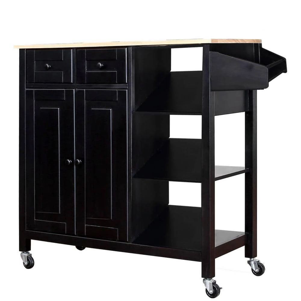 Black Kitchen Island on Wheels Kitchen Cart with Cabinet 3 Layer Shelves Wood Countertop Mobile Storage Islands by Unbranded 3 Black Kitchen Island on Wheels Kitchen Cart with Cabinet 3 Layer Shelves Wood Countertop Mobile Storage Islands by Unbranded