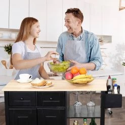 Black Kitchen Island on Wheels Kitchen Cart with Cabinet 3 Layer Shelves Wood Countertop Mobile Storage Islands by Unbranded 23 Black Kitchen Island on Wheels Kitchen Cart with Cabinet 3 Layer Shelves Wood Countertop Mobile Storage Islands by Unbranded -Boraam Sales Store black unbranded kitchen islands k825 island bla 76 1000