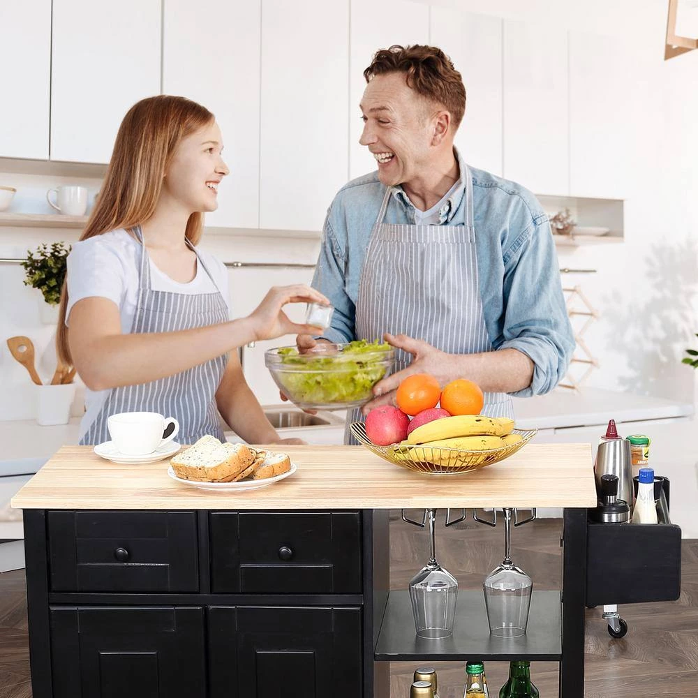 Black Kitchen Island on Wheels Kitchen Cart with Cabinet 3 Layer Shelves Wood Countertop Mobile Storage Islands by Unbranded 12 Black Kitchen Island on Wheels Kitchen Cart with Cabinet 3 Layer Shelves Wood Countertop Mobile Storage Islands by Unbranded - Image 10