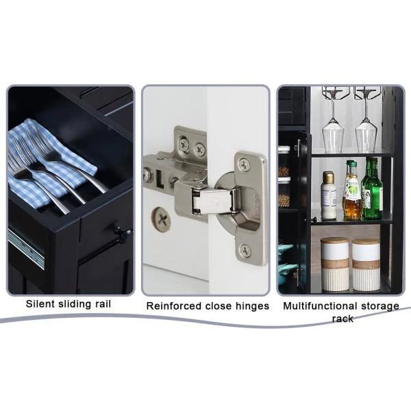 Black Kitchen Island on Wheels Kitchen Cart with Cabinet 3 Layer Shelves Wood Countertop Mobile Storage Islands by Unbranded 13 Black Kitchen Island on Wheels Kitchen Cart with Cabinet 3 Layer Shelves Wood Countertop Mobile Storage Islands by Unbranded - Image 11