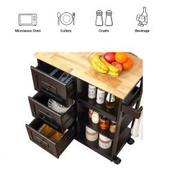 Black Lockable Kitchen Islands with 360° Universal Wheel by Unbranded -Boraam Sales Store black unbranded kitchen islands s204black 31 1000