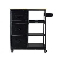 Black Lockable Kitchen Islands with 360° Universal Wheel by Unbranded