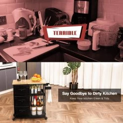 Black Lockable Kitchen Islands with 360° Universal Wheel by Unbranded -Boraam Sales Store black unbranded kitchen islands s204black 76 1000