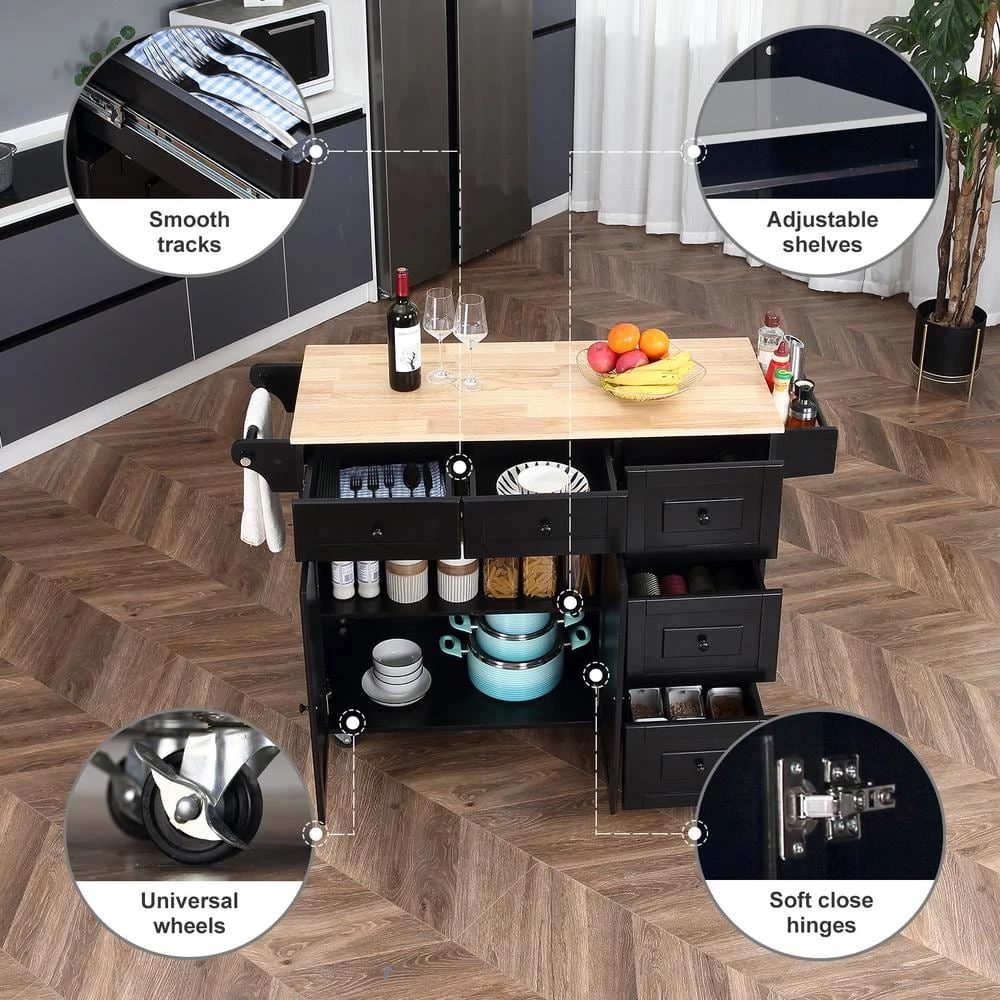 Black Kitchen Islands with 360° Universal Wheel and 5-Drawers by Unbranded 6 Black Kitchen Islands with 360° Universal Wheel and 5-Drawers by Unbranded - Image 4