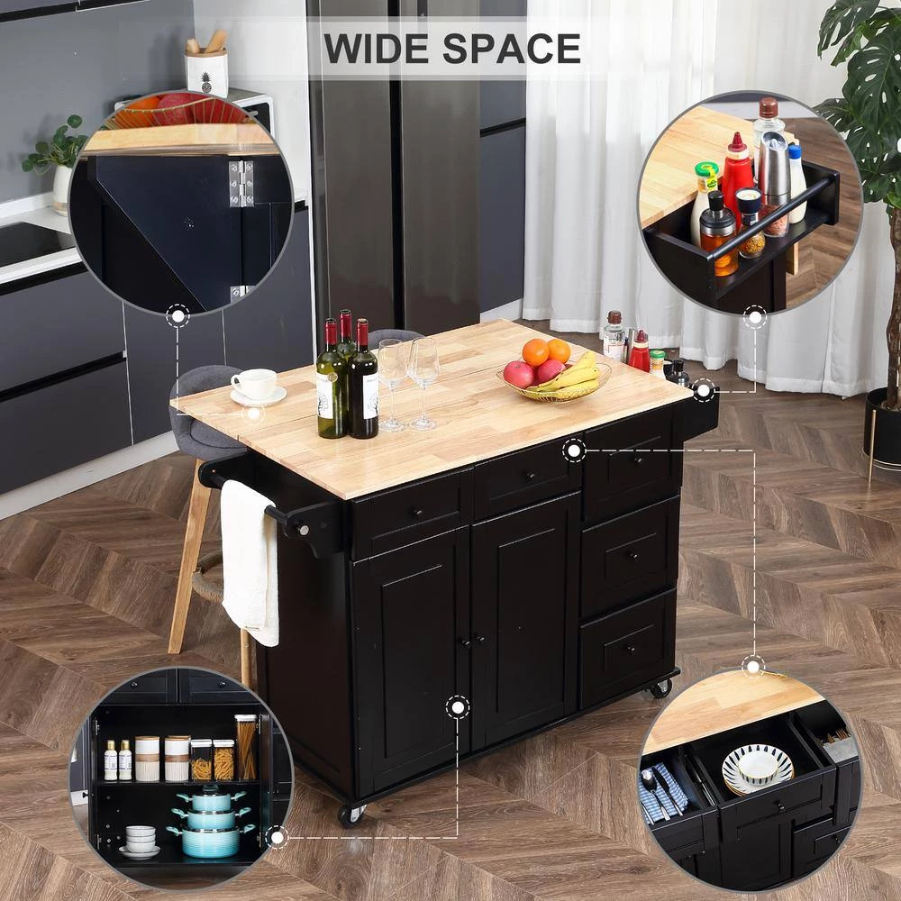 Black Kitchen Islands with 360° Universal Wheel and 5-Drawers by Unbranded 10 Black Kitchen Islands with 360° Universal Wheel and 5-Drawers by Unbranded - Image 8