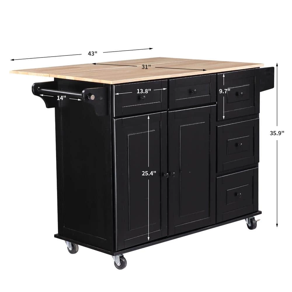 Black Kitchen Islands with 360° Universal Wheel and 5-Drawers by Unbranded 7 Black Kitchen Islands with 360° Universal Wheel and 5-Drawers by Unbranded - Image 5