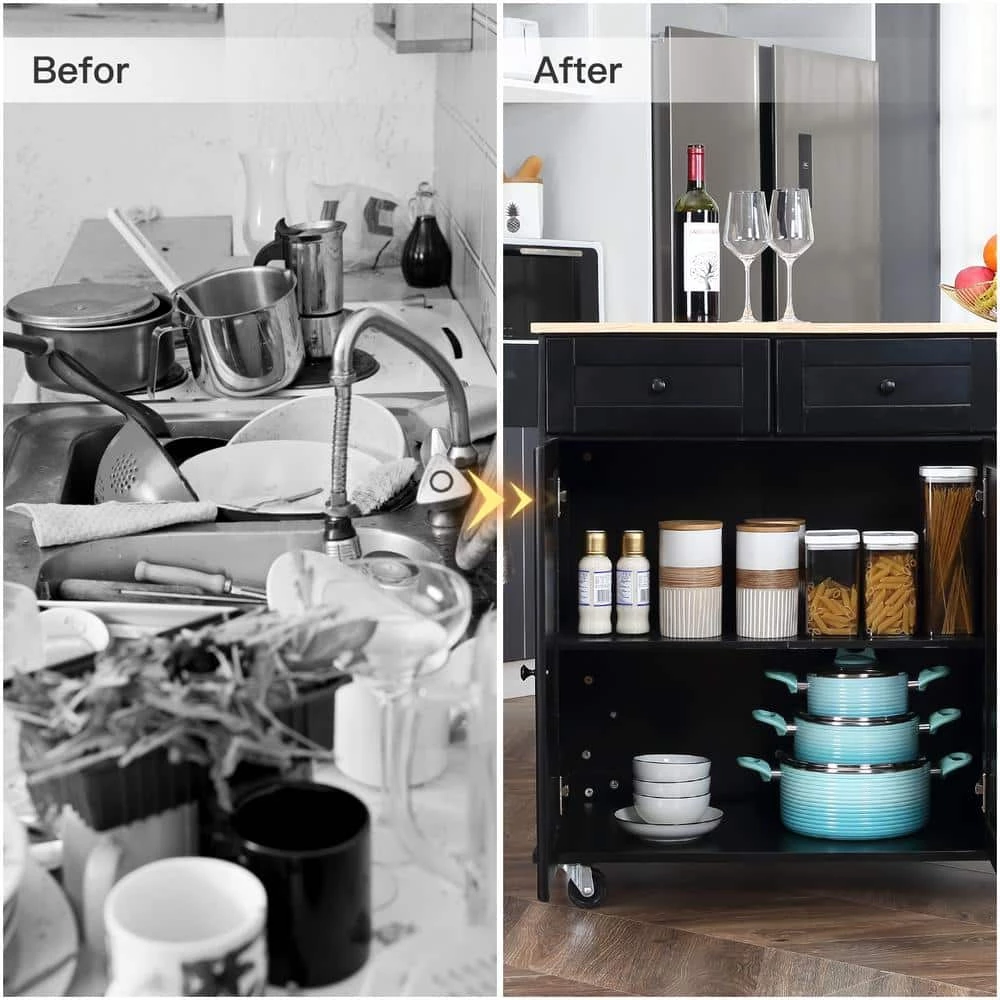 Black Kitchen Islands with 360° Universal Wheel and 5-Drawers by Unbranded 9 Black Kitchen Islands with 360° Universal Wheel and 5-Drawers by Unbranded - Image 7