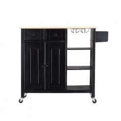 Black Kitchen Island with 360° Universal Wheel by Unbranded