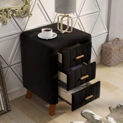 3-Drawer Bedroom Upholstery Black Nightstand 16.10 in. W x 16.10 in. D x 23.10 in. H by Unbranded -Boraam Sales Store black unbranded nightstands am902c 16 4f 1000
