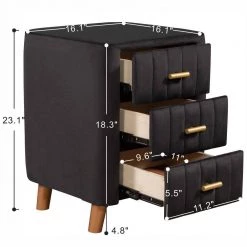 3-Drawer Bedroom Upholstery Black Nightstand 16.10 in. W x 16.10 in. D x 23.10 in. H by Unbranded -Boraam Sales Store black unbranded nightstands am902c 16 76 1000