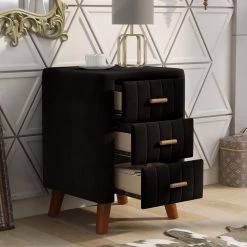 3-Drawer Bedroom Upholstery Black Nightstand 16.10 in. W x 16.10 in. D x 23.10 in. H by Unbranded -Boraam Sales Store black unbranded nightstands am902c 16 c3 1000