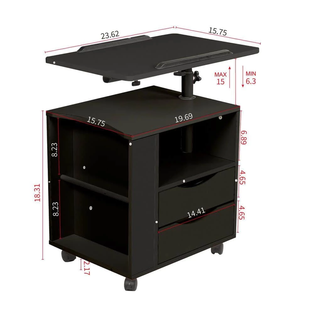 18.31 in. x 23.62 in. x 15.75 in. 2-Drawer Height Adjustable Overbed End Table Wooden Nightstand by Unbranded 5 18.31 in. x 23.62 in. x 15.75 in. 2-Drawer Height Adjustable Overbed End Table Wooden Nightstand by Unbranded - Image 3