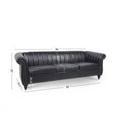 84 in.W 3-Seat Modern Rolled Arm Faux Leather Straight Tufted Sofa in Black by Unbranded -Boraam Sales Store black unbranded sofas couches cuu31442 c3 1000